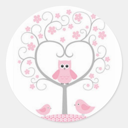 Stickers/rosa Owls mit Herz-geformt Baum Runder Aufkleber (Vorderseite)
