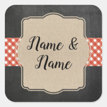 Stickers Wedding Labels Red Gingham GRILLEN Burlap