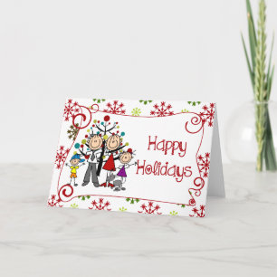 Stickfigur-Familie mit Katze Weihnachten Ferien