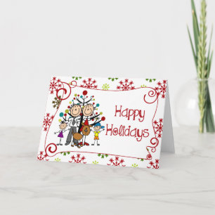 Stickfigur-Familien-Weihnachtsfeiertag Feiertagskarte