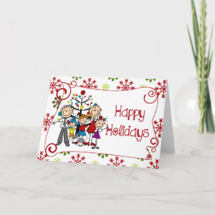 Stickfigur-Familien-Weihnachtsfeiertage Feiertagskarte