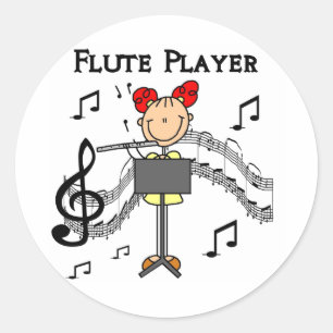Stickfigur Mädchen Flötenspieler T-Shirts und Gesc Runder Aufkleber