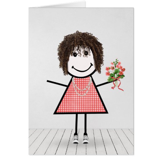 Stickfigur Mädchen mit Geburtstagsstrauß (Vorne)