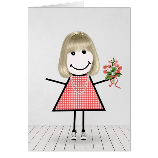 Stickfigur-Mädchen mit Geburtstagsstrauß (Vorne)
