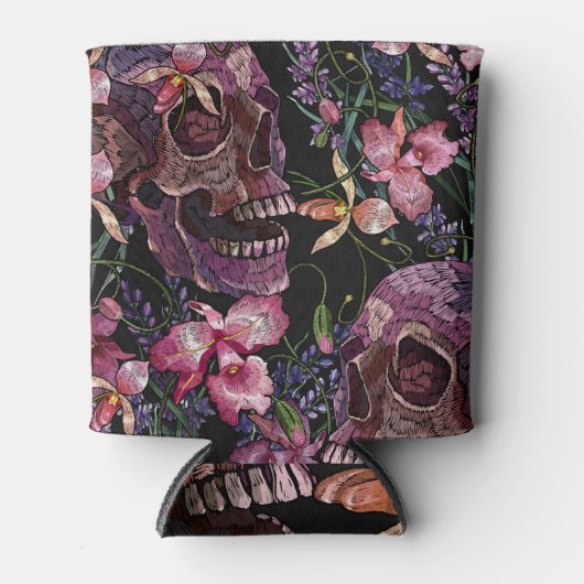 Stickiger Schädel: gotisch-orchid Muster Dosenkühler (Vorderseite)