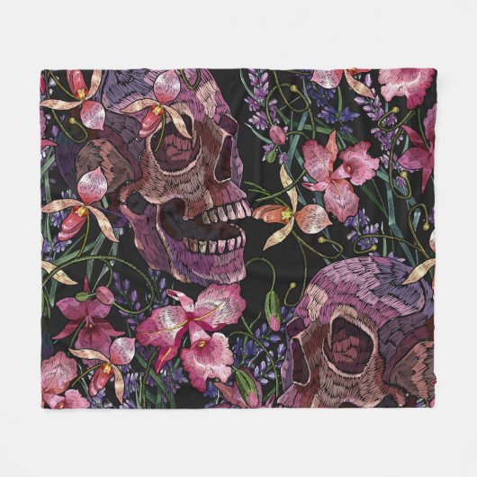 Stickiger Schädel: gotisch-orchid Muster Fleecedecke (Vorderseite (Horizontal))
