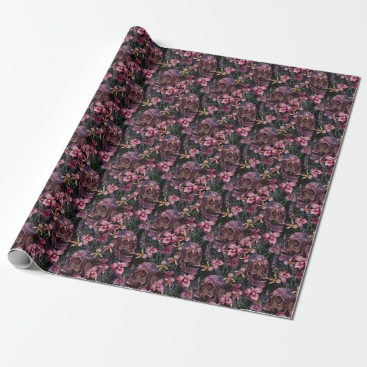 Stickiger Schädel: gotisch-orchid Muster Geschenkpapier (Ungerollt)