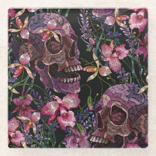 Stickiger Schädel: gotisch-orchid Muster Glasuntersetzer