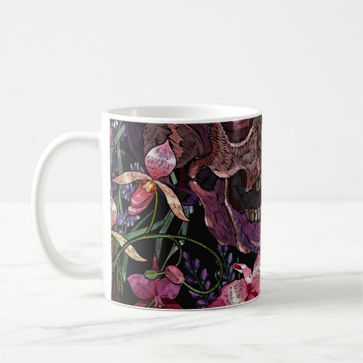 Stickiger Schädel: gotisch-orchid Muster Kaffeetasse (Links)