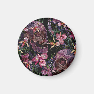Stickiger Schädel: gotisch-orchid Muster Magnet