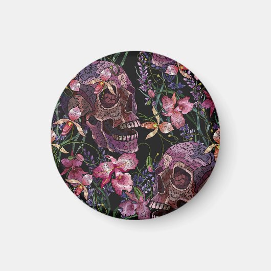 Stickiger Schädel: gotisch-orchid Muster Magnet (Vorne)