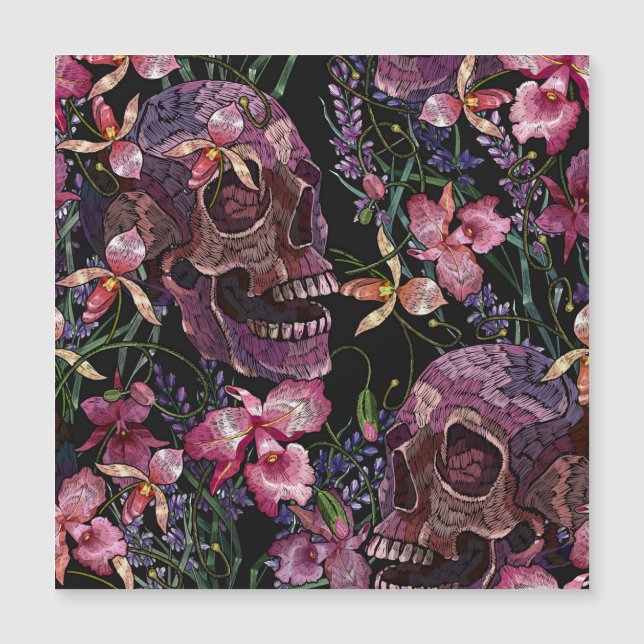 Stickiger Schädel: gotisch-orchid Muster Magnetkarte (Vorderseite)