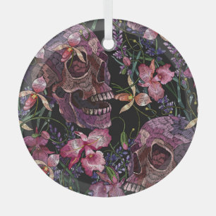 Stickiger Schädel: gotisch-orchid Muster Ornament Aus Glas
