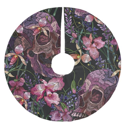 Stickiger Schädel: gotisch-orchid Muster Polyester Weihnachtsbaumdecke (Vorderseite)