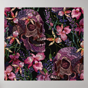 Stickiger Schädel: gotisch-orchid Muster Poster