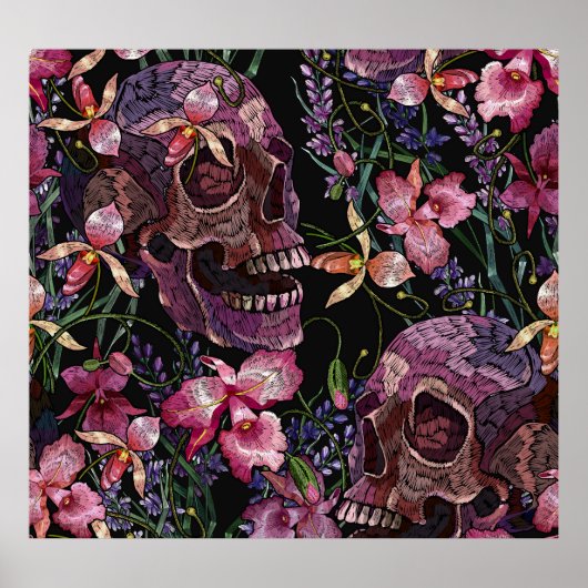 Stickiger Schädel: gotisch-orchid Muster Poster (Vorne)