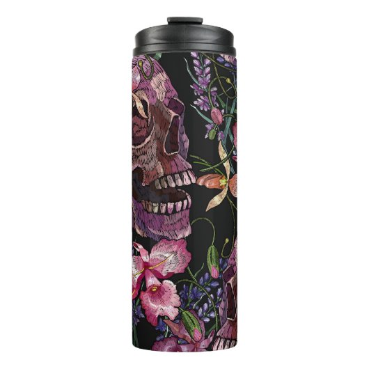 Stickiger Schädel: gotisch-orchid Muster Thermosbecher (Vorderseite)