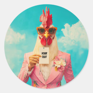 Stickiges Huhn im rosa Anzug Runder Aufkleber