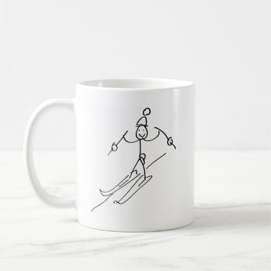 Stickman mit Hintern fährt Ski Kaffeetasse (Links)