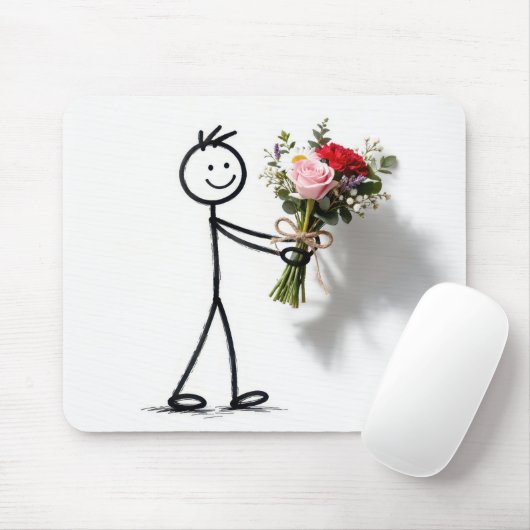Stickman With Rose Bouquet Mousepad (Mit Mouse)