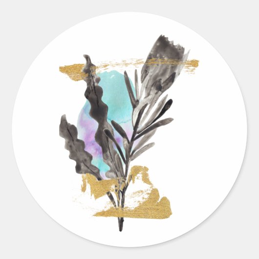 Stickpack mit Protea-Blume und Goldelement Runder Aufkleber (Vorderseite)