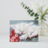 Stickt mit Liebe, weißes Kätzchen, Postkarte (Stehend Vorderseite)
