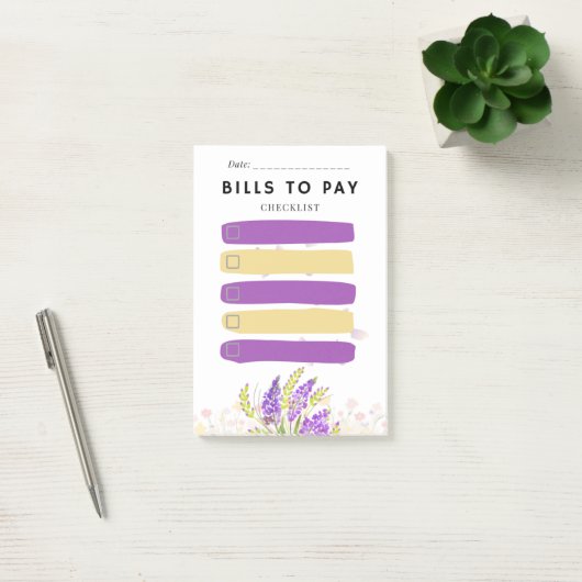 Sticky Note BILLS TO PAY Check box Purple Lavender Post-it Klebezettel (Büro)
