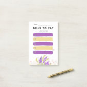 Sticky Note BILLS TO PAY Check box Purple Lavender Post-it Klebezettel (Auf Schreibtisch)