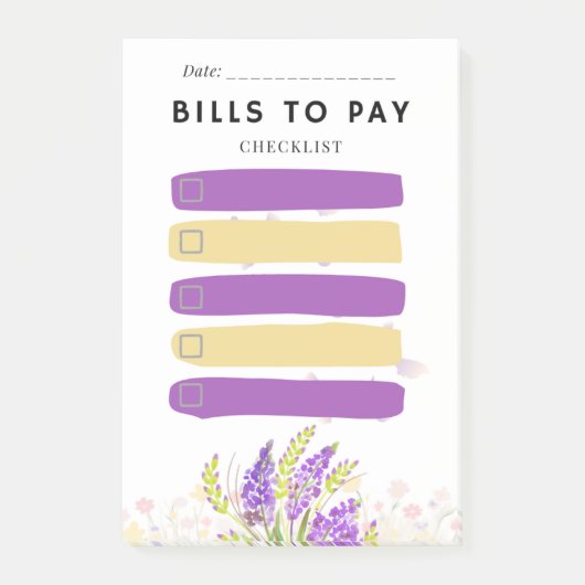 Sticky Note BILLS TO PAY Check box Purple Lavender Post-it Klebezettel (Vorderseite)
