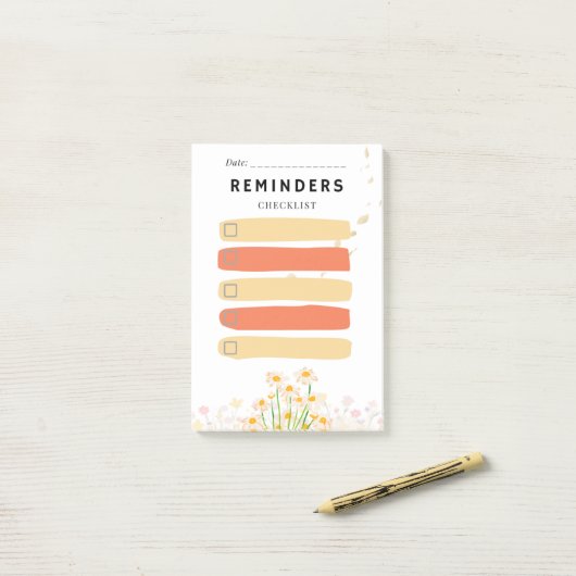 Sticky Note REMINDERS Check Box Yellow Daisy Post-it Klebezettel (Auf Schreibtisch)