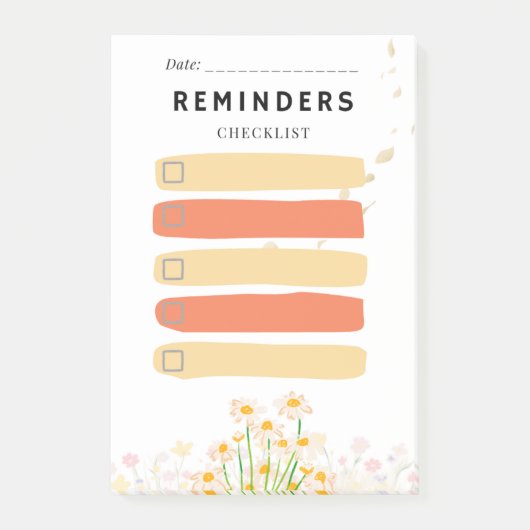 Sticky Note REMINDERS Check Box Yellow Daisy Post-it Klebezettel (Vorderseite)