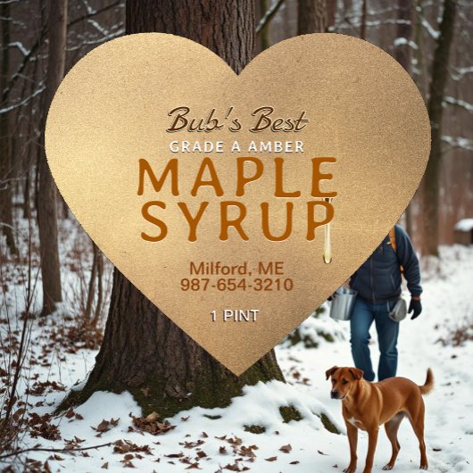 Sticky Tropfen Grunge Etikett MAPLE SYRUP on Heart Herz-Aufkleber