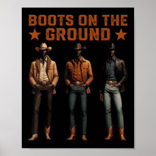 Stiefel Am Boden Western Rodeo Schwarze Cowboys Sq Poster
