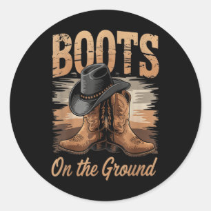 Stiefel auf dem Boden Cowgirl Line Tanz Frauen Män Runder Aufkleber