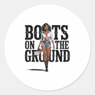 Stiefel auf dem Boden schwarze Cowgirl Melanin Fra Runder Aufkleber
