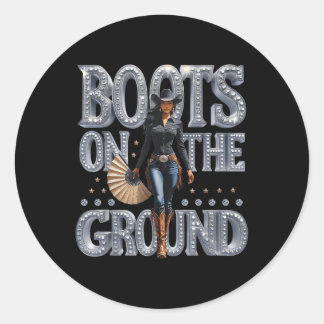 Stiefel auf dem Western Cowgirl Boot auf dem Boden Runder Aufkleber