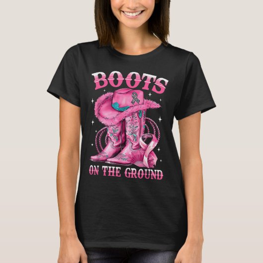 Stiefel auf dem Western Cowgirl Brustkrebs am Bode T-Shirt (Vorderseite)