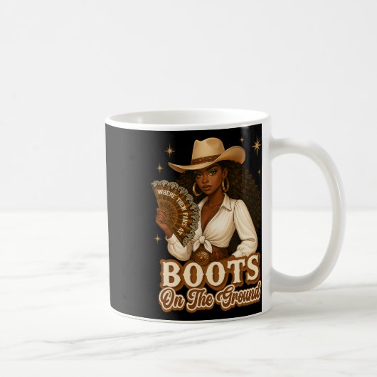 Stiefel auf der Erde Junetzehnte Cowgirl, wo sie Kaffeetasse (Rechts)