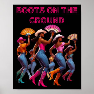 Stiefel auf der Erde tanzen Queens Black Grou Poster