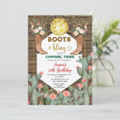 Stiefel & Bling Cowgirl Thing Cactus 30. Geburtsta Einladung (Stehend Vorderseite)