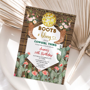 Stiefel & Bling Cowgirl Thing Cactus 30. Geburtsta Einladung