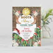Stiefel & Bling Cowgirl Wood Christmas 30. Geburts Einladung (Stehend Vorderseite)