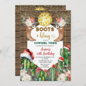 Stiefel & Bling Cowgirl Wood Christmas 30. Geburts Einladung (Vorne/Hinten)
