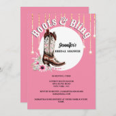 Stiefel Bling rosa Cowboy Stiefel Blumenstrauß Wes Einladung (Vorne/Hinten)