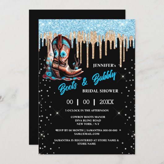 Stiefel blubbly Cowboy Stiefel Glitzer glänzen Bri Einladung (Vorne/Hinten)