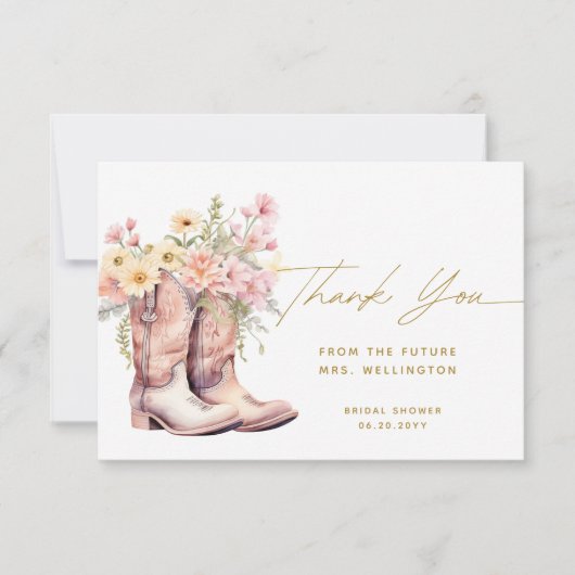 Stiefel Blume Blumencowgirl Brautparty Dankeskarte (Vorderseite)