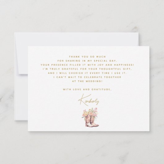 Stiefel Blume Blumencowgirl Brautparty Dankeskarte (Rückseite)