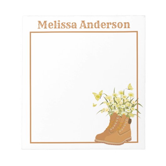 Stiefel, Blume und Schmetterlinge Notepad Notizblock (Vorderseite)