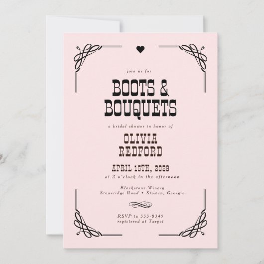 Stiefel & Bouquets Western Cowgirl Brautparty Einladung (Vorderseite)