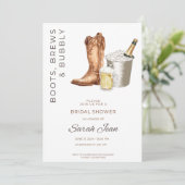 Stiefel, Brews und Bubbly Brautparty laden ein Einladung (Stehend Vorderseite)